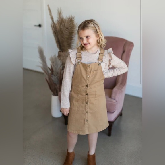 Hayden Girls Other - Hayden Kids Girl Patch Pocket Button Down Camel Overall Dress Size Large Stretch